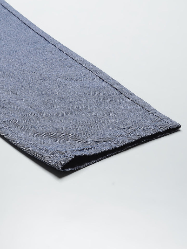 Men Blue Solids Pure Cotton Slim Fit Formal Trouser