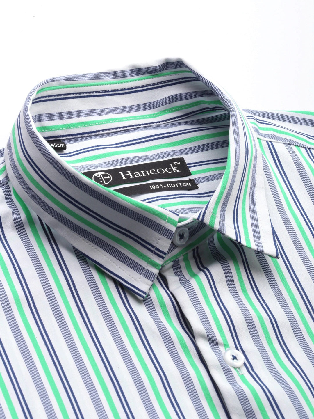 Men White & Blue Stripes Pure Cotton Slim Fit Formal Shirt