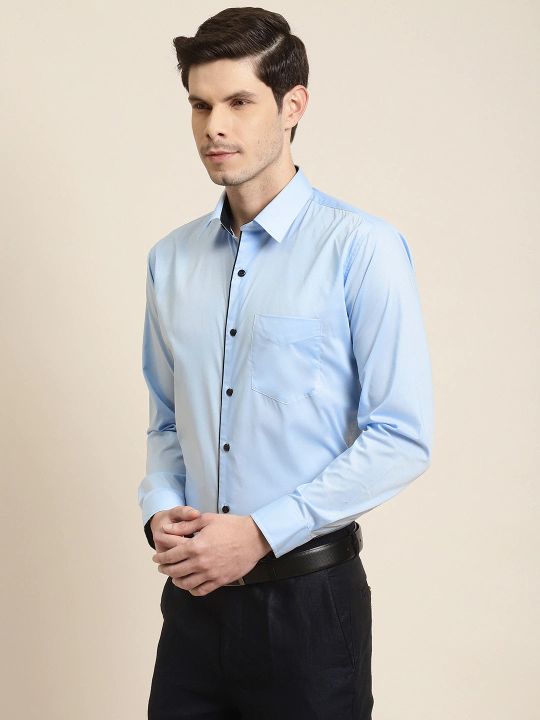 Men Sky Solid Pure Cotton Slim Fit Formal Shirt