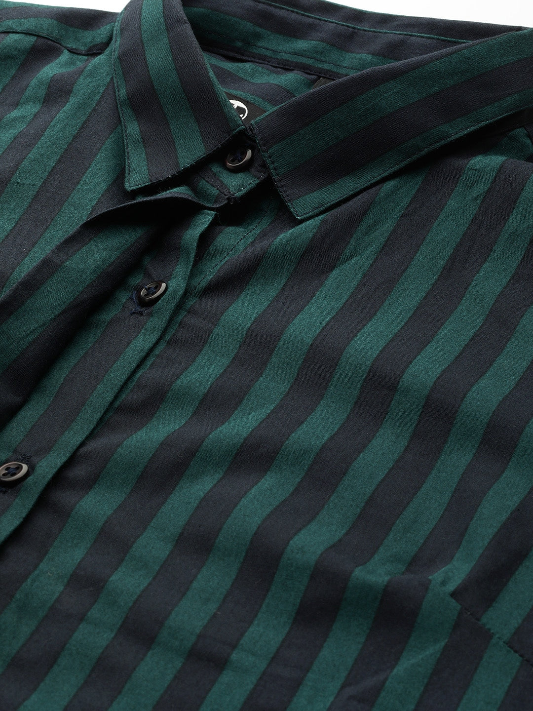 Women Navy-Green Stripes Pure Cotton Slim Fit Formal Shirt