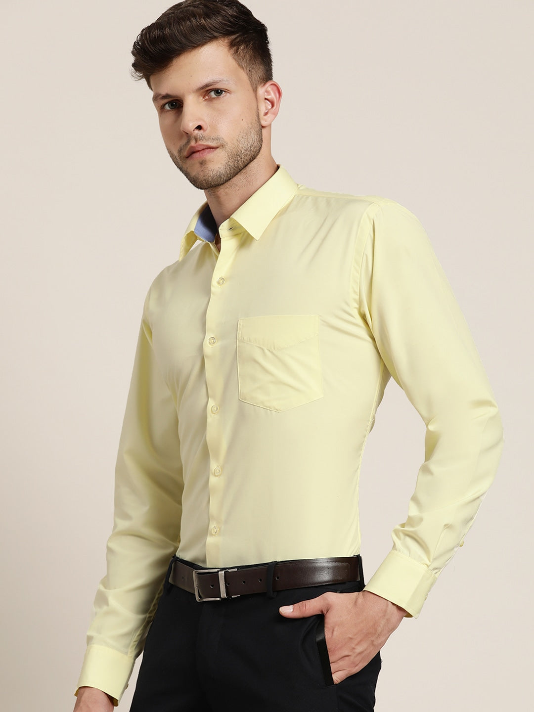 Men Lemon Solids Slim Fit Formal Shirt