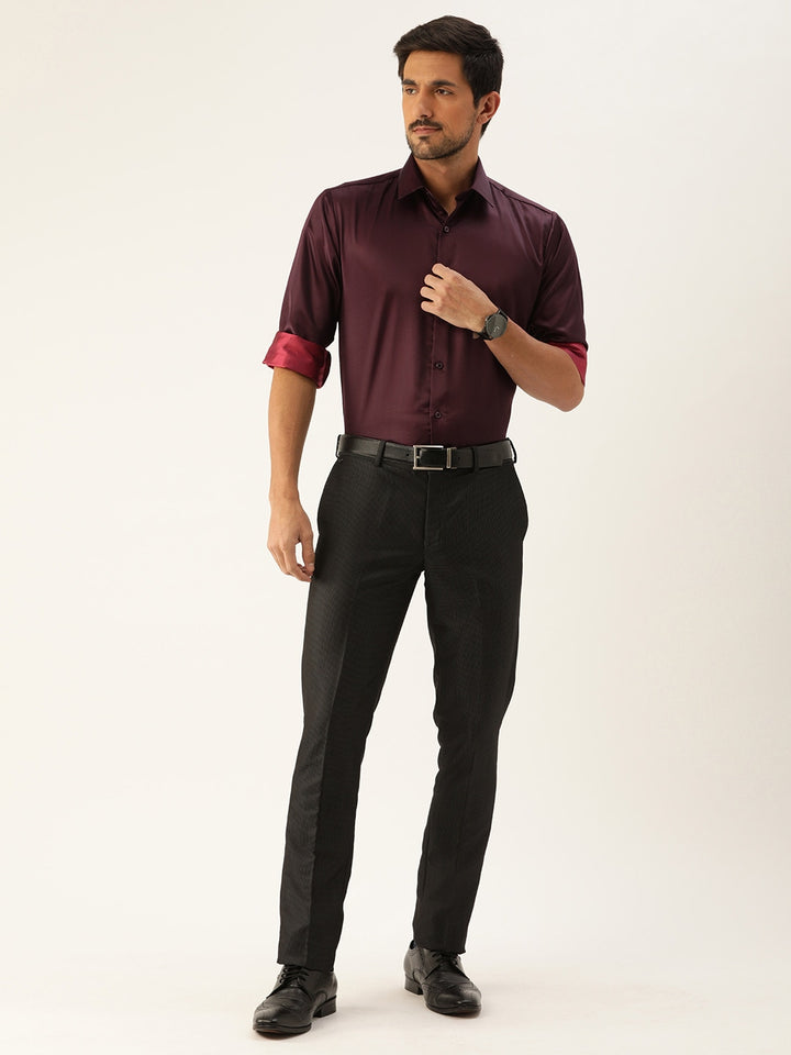 Men Maroon Solids Polyester Slim Fit Formal Shirt