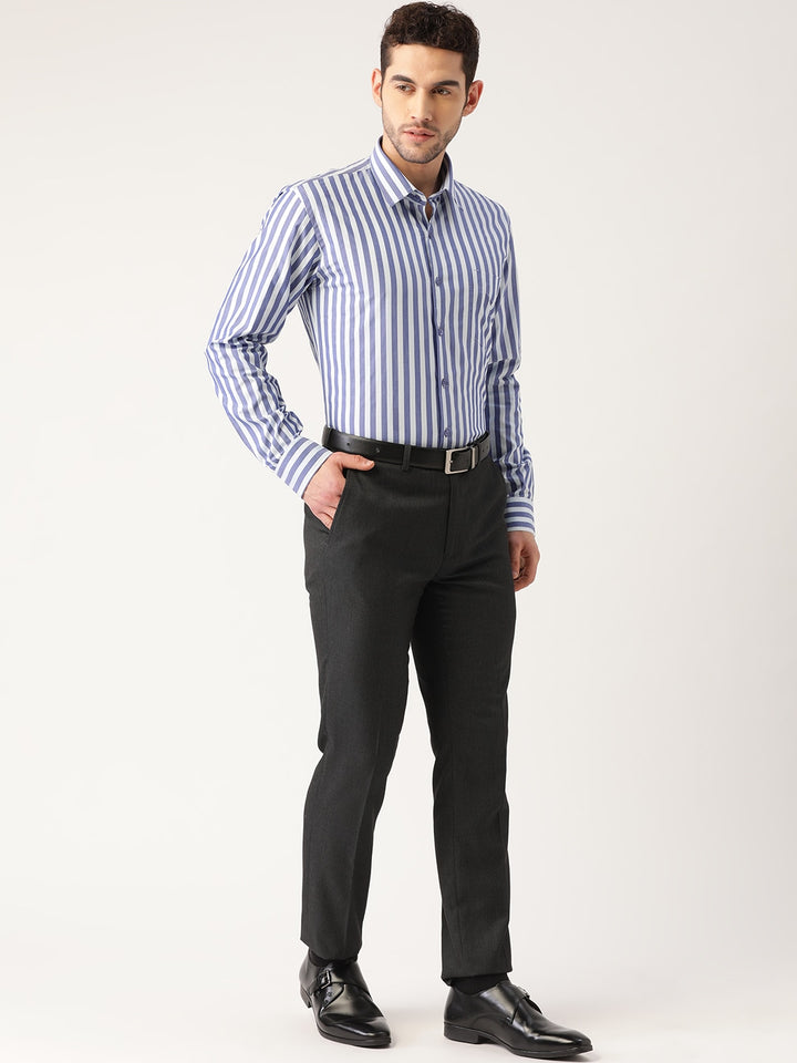 Men Blue Stripes Pure Cotton Slim Fit Formal Shirt