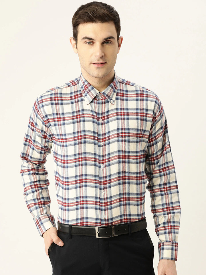 Men Blue Checks Pure Cotton Slim Fit Formal Shirt