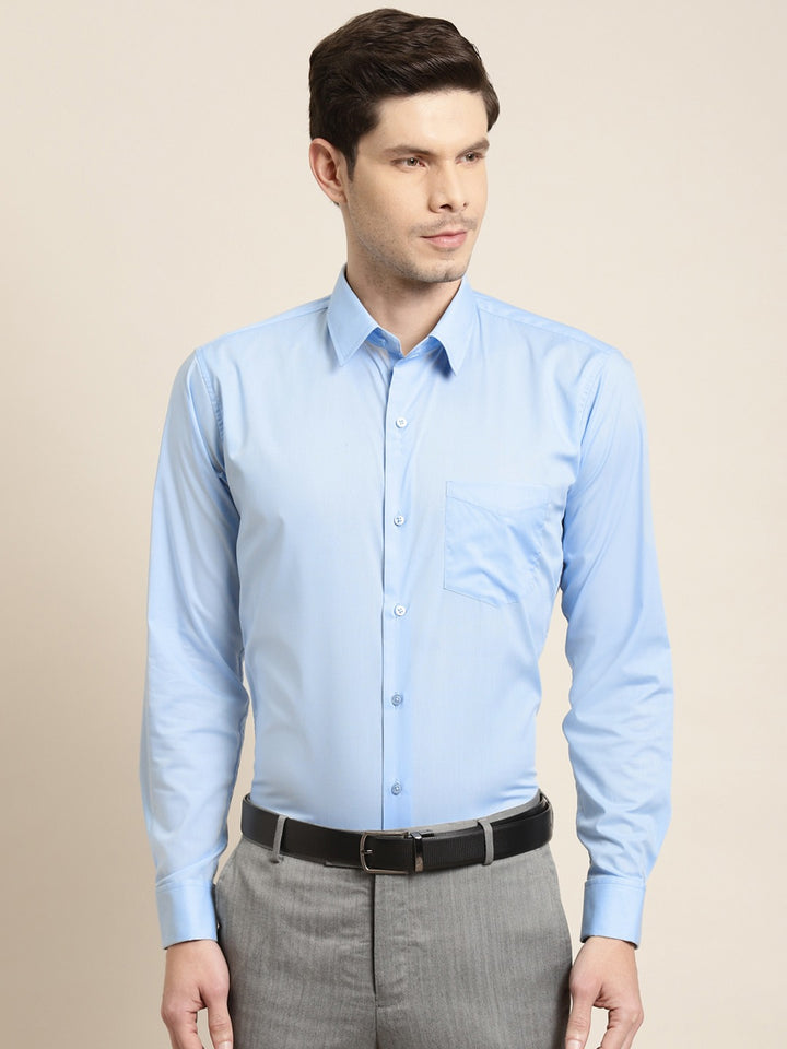 Men Sky Solid Pure Cotton French Cuff Slim Fit Formal Shirt