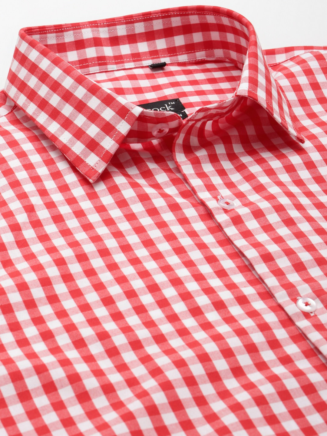 Men Red & White Gingham Checked Pure Cotton Short Sleeve Slim Fit Formal Shirt