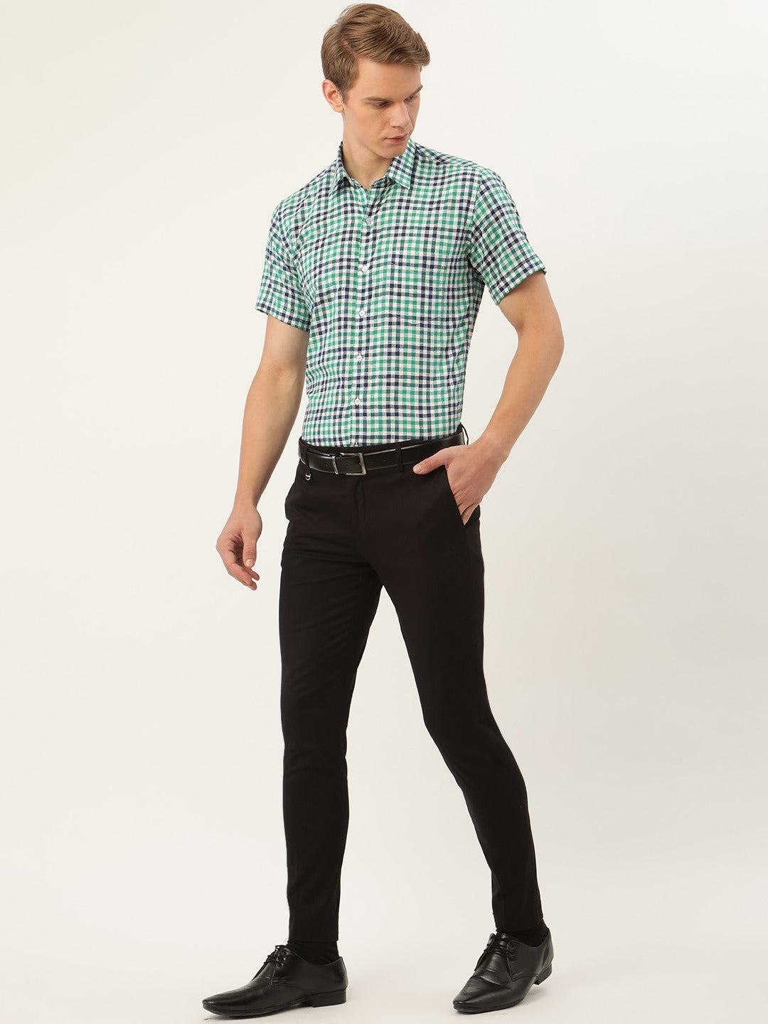 Men Green & White Stripes Pure Cotton Slim Fit Formal Shirt