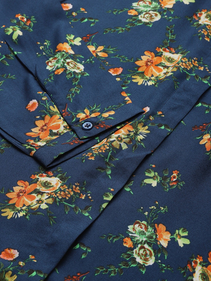 Women Navy Prints Pure Cotton Slim Fit Formal Shirt