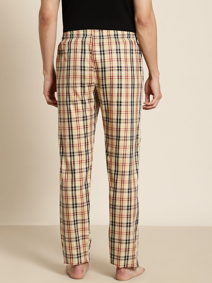 Men Beige Checks Pure Cotton Relaxed Fit Casual Lounge Pant