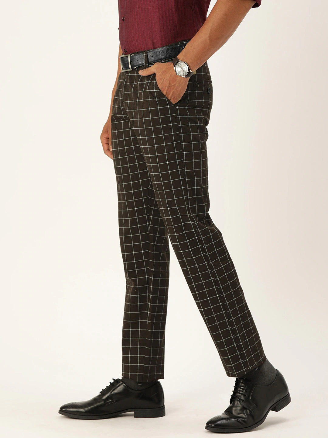 Men Check Pants Formal Dress Slim Fit Casual Business Work Taperd Trousers  Blue | eBay