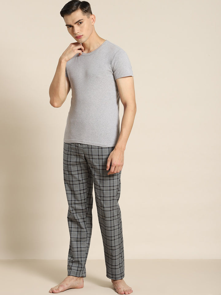 Men Grey Checks Pure Cotton Relaxed Fit Casual Lounge Pant