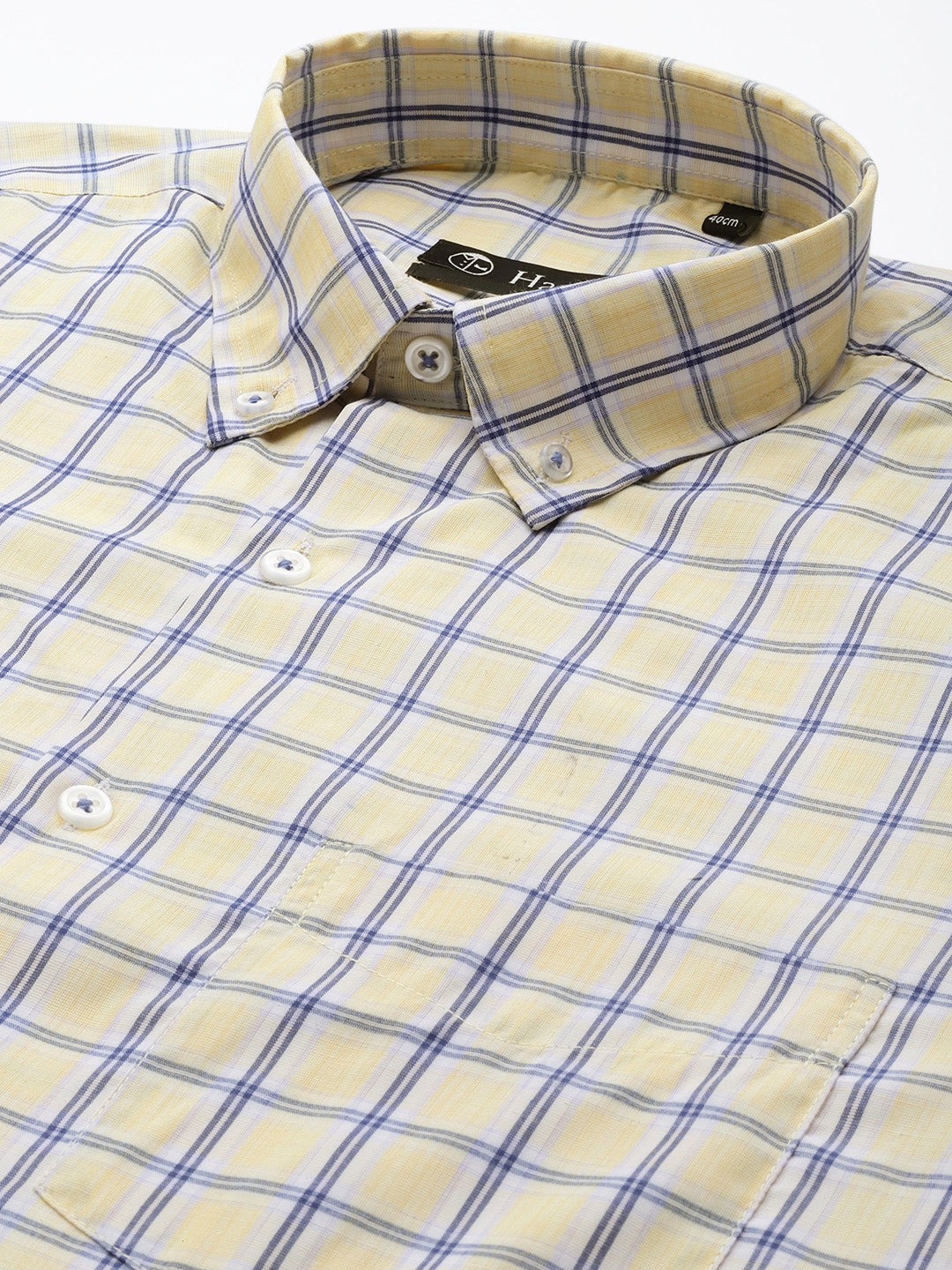 Men Yellow & Navy Checked Cotton Rich Slim Fit Formal Shirt