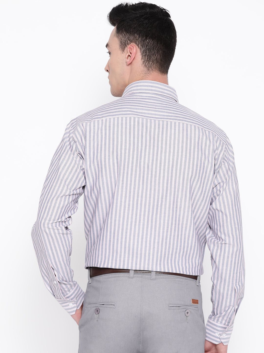 Men Blue & White Pure Cotton Striped Regular Fit Formal Shirt