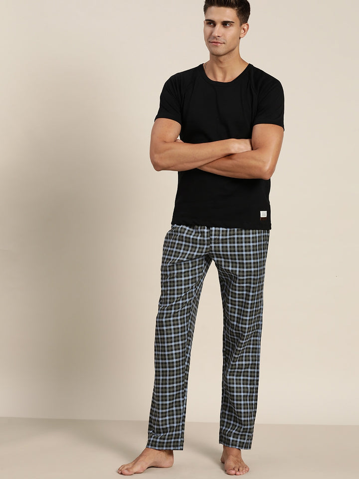 Men Black & grey Checks Pure Cotton Relaxed Fit Casual Lounge Pant