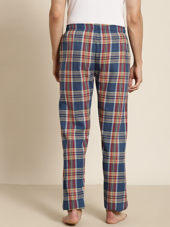 Men Blue-Red Checks Pure Cotton Relaxed Fit Casual Lounge Pant