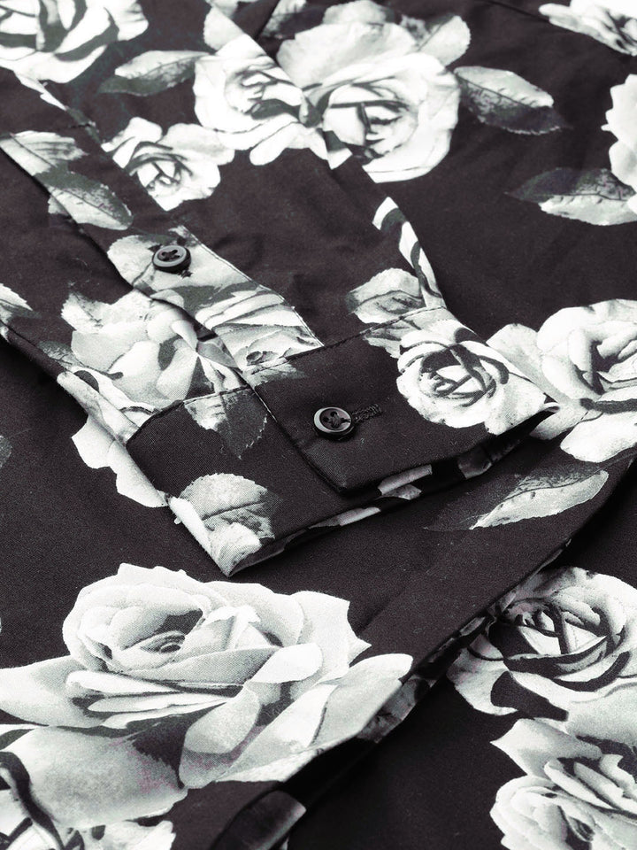 Women Black & Grey Prints Pure Cotton Slim Fit Formal Shirt