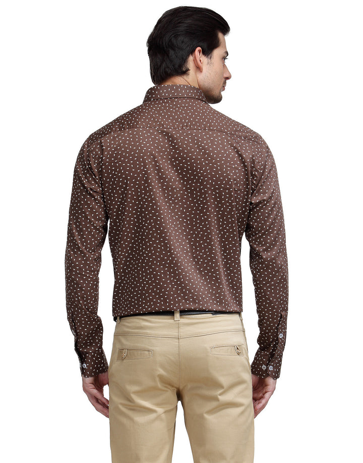 Men Brown Slim Fit Print Pure Cotton Formal Shirt