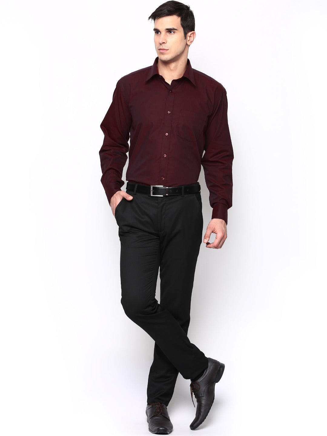 Men Maroon Solids Pure Cotton Regular Fit Formal Shirt