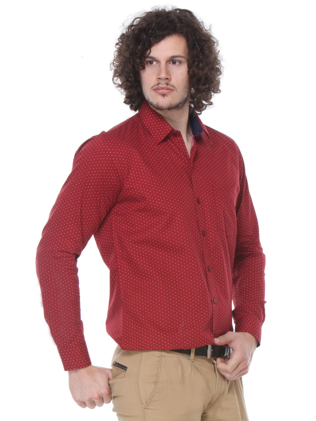 Men Red Printed Pure Cotton Slim Fit Formal Shirt