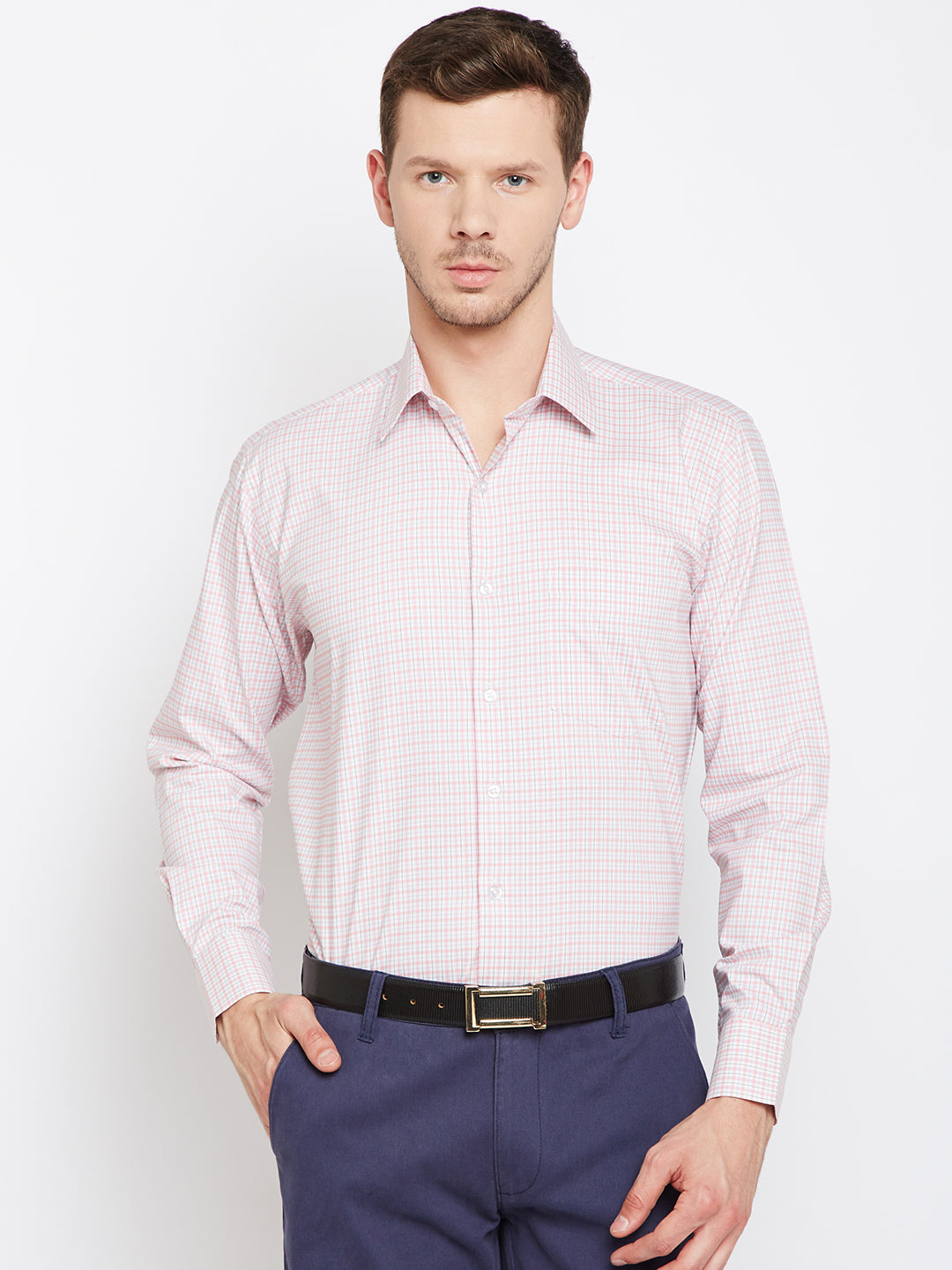 Men Pink Checked Pure Cotton Regular Fit Formal Shirt
