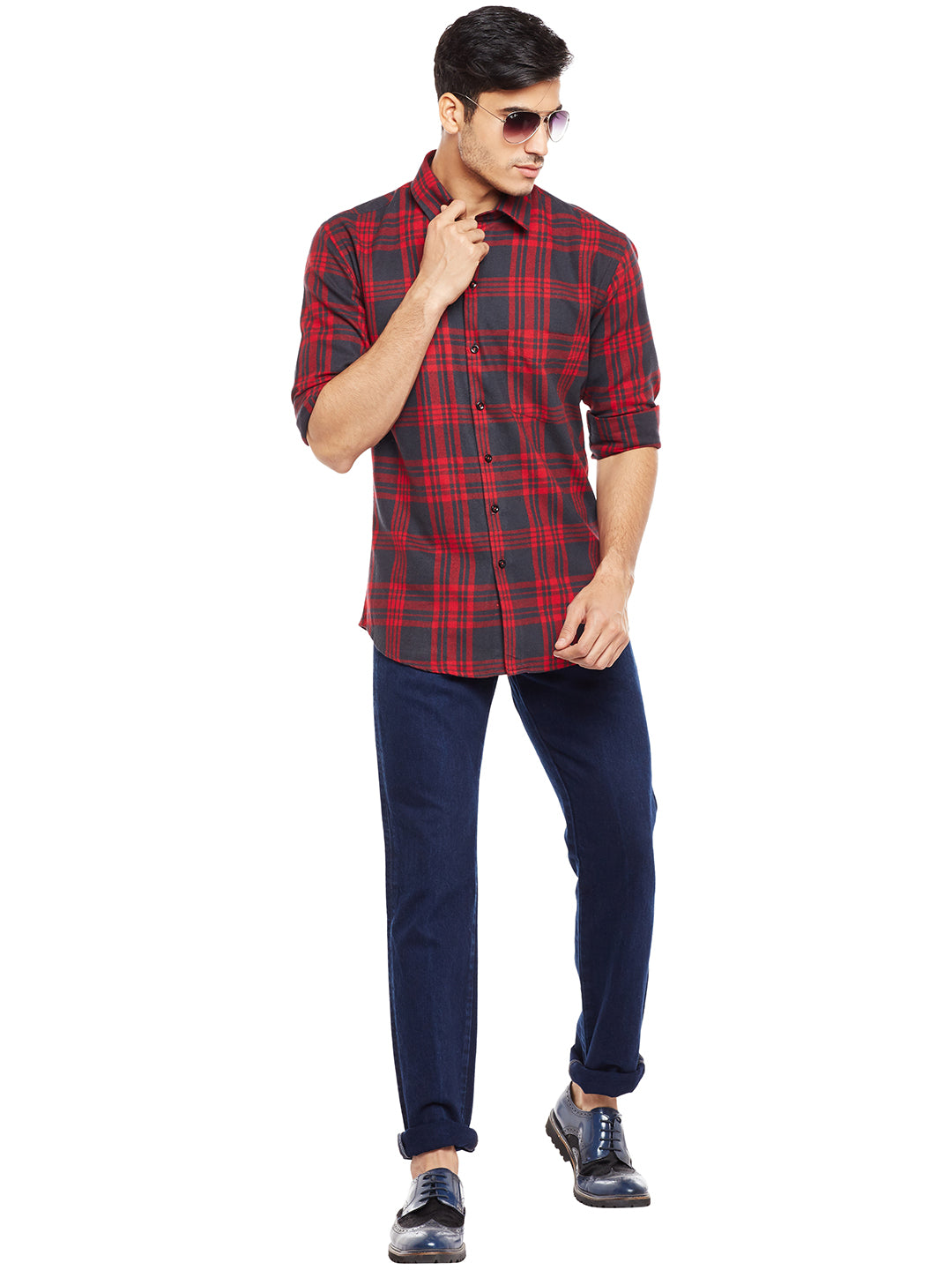 Men Red Checked Pure Cotton Slim Fit Casual Shirt