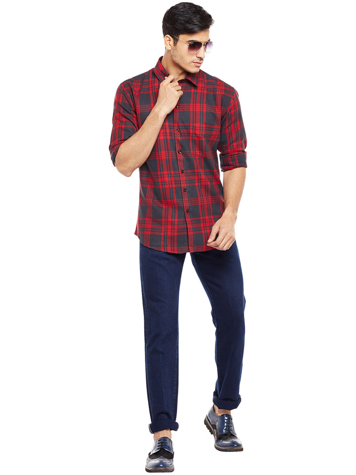 Men Red Checked Pure Cotton Slim Fit Casual Shirt