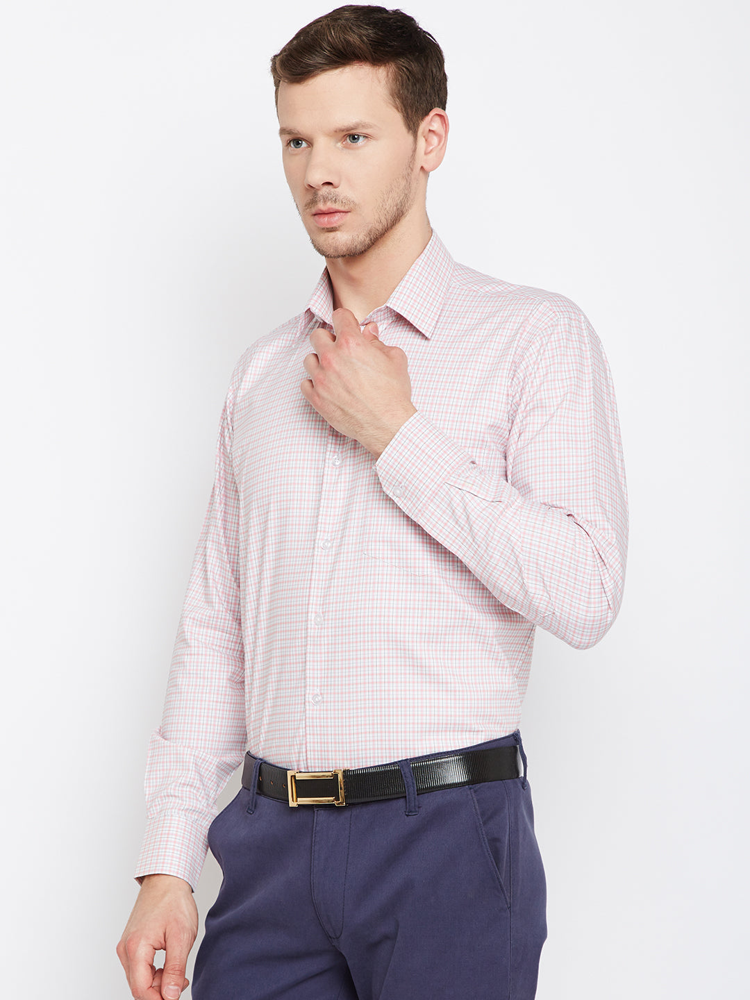 Men Pink Checked Pure Cotton Regular Fit Formal Shirt