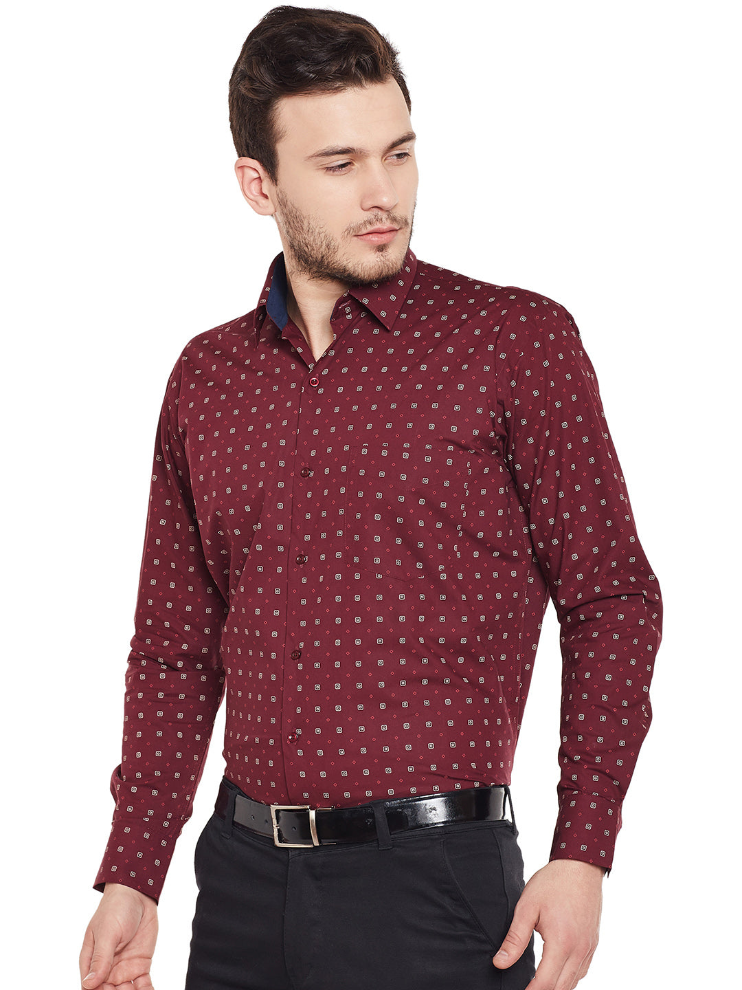 Men Maroon Polka Dot Printed Velvet  Slim Fit  Nehru Jacket