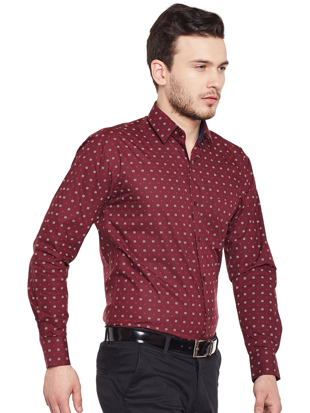 Men Maroon Polka Dot Printed Velvet  Slim Fit  Nehru Jacket