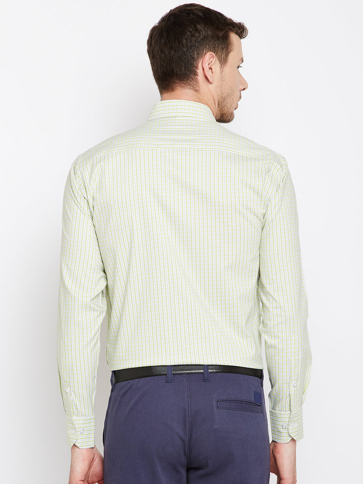 Men Green Checked Pure Cotton Regular Fit Formal Shirt