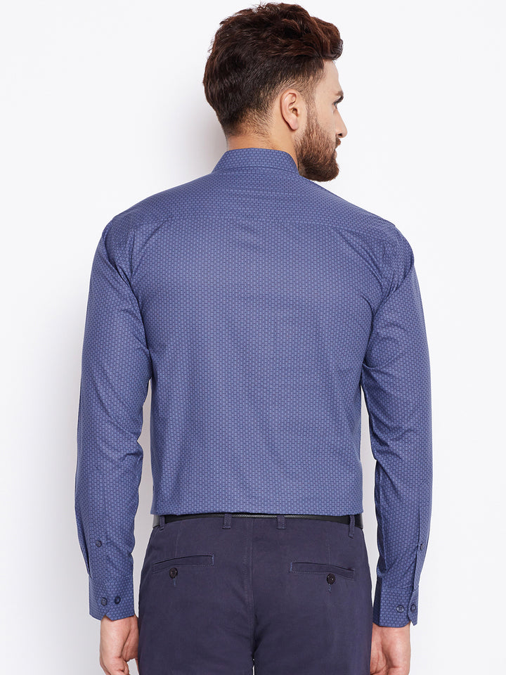 Men Mandarin Collar Printed Grey Half Placket Pure Cotton Henley Formal Shirt