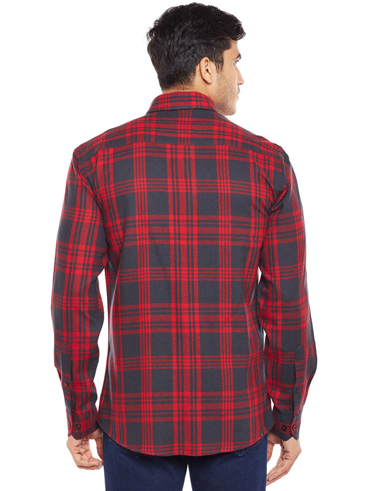 Men Red Checked Pure Cotton Slim Fit Casual Shirt