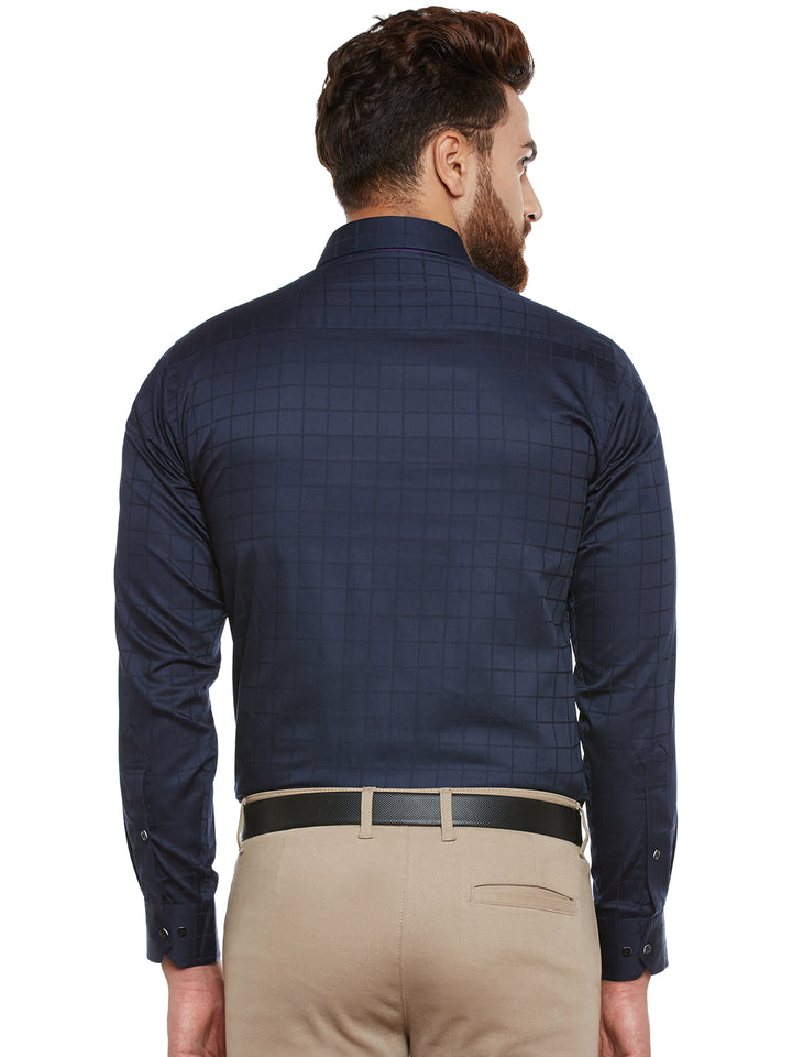 Men Navy Self Design Pure Cotton Slim Fit Formal Shirt