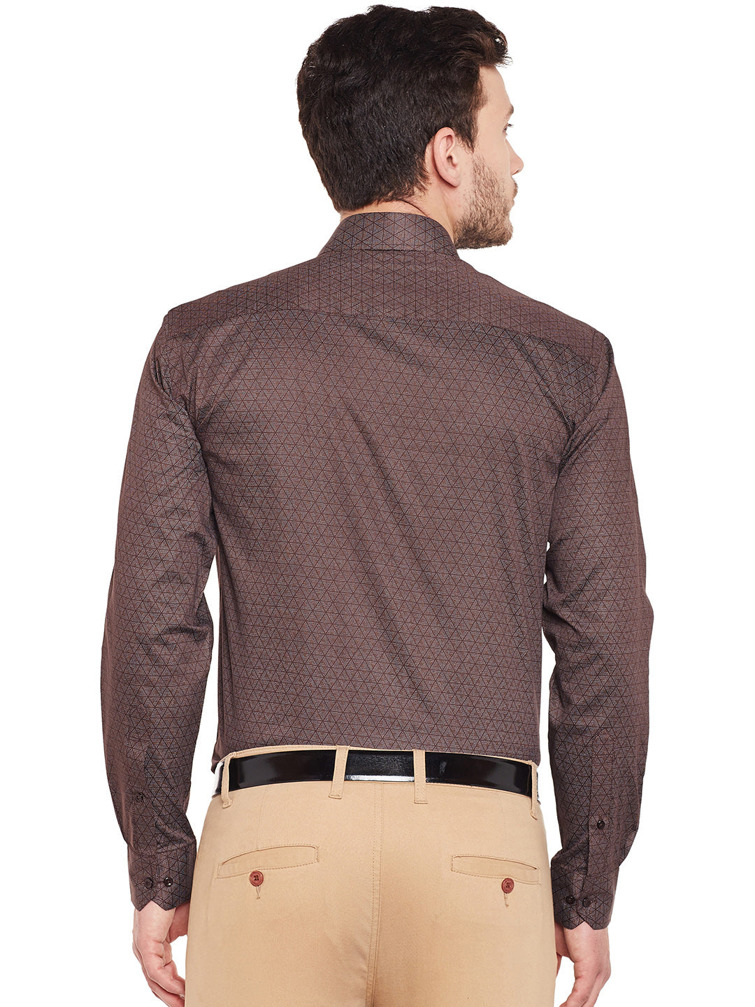 Men Brown Printed Pure Cotton Slim Fit Formal Shirt
