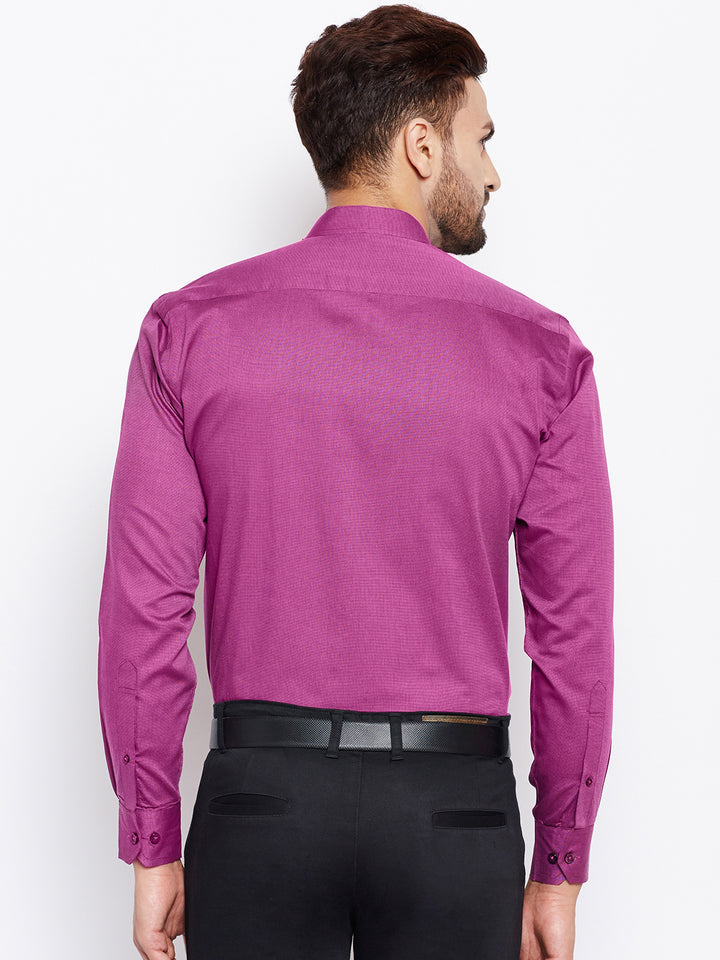 Men Purple Mandarin Collar Pure Cotton Slim Fit Solid Dobby Formal Shirt