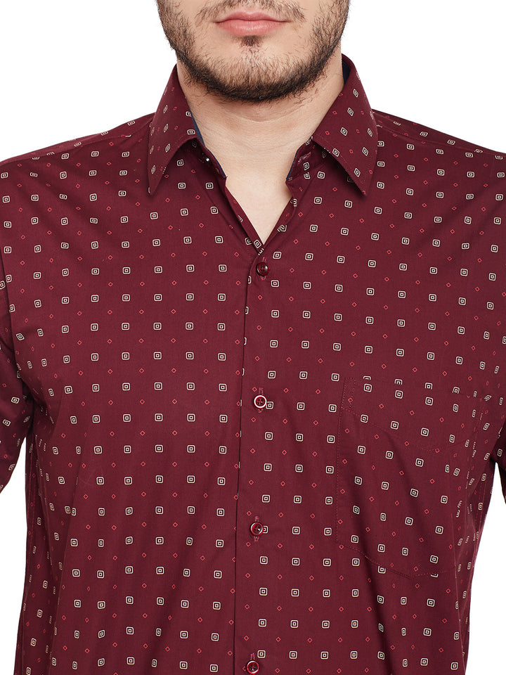 Men Maroon Printed Pure Cotton Regular Fit Formal Shirt