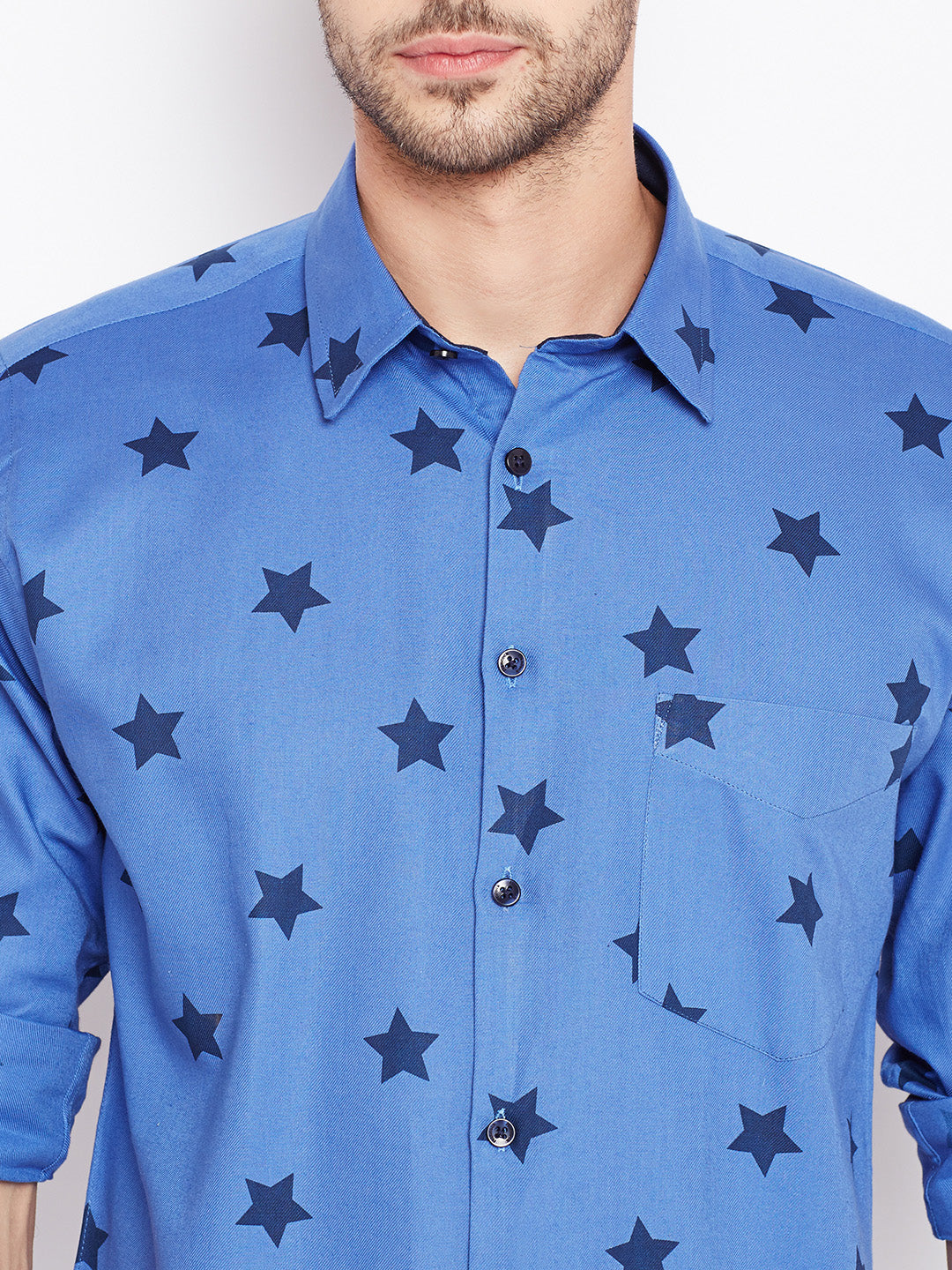 Men Blue Printed Pure Cotton Slim Fit Casual Shirt