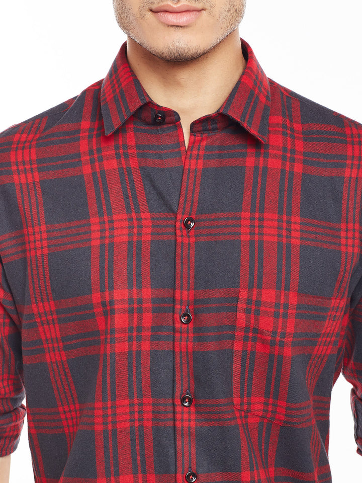 Men Red Checked Pure Cotton Slim Fit Casual Shirt