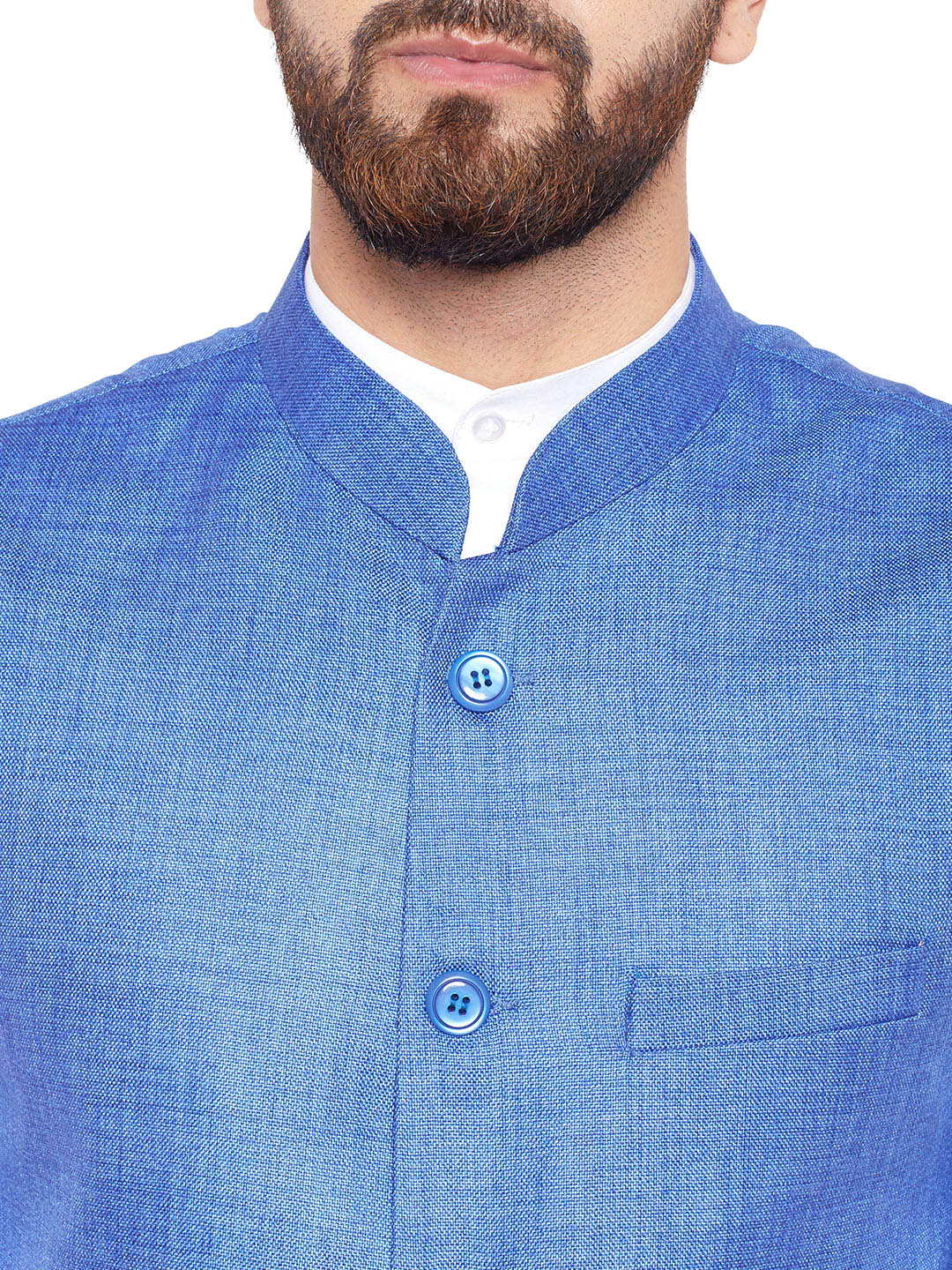 Men Blue Solid Slim Fit Formal Nehru Jacket