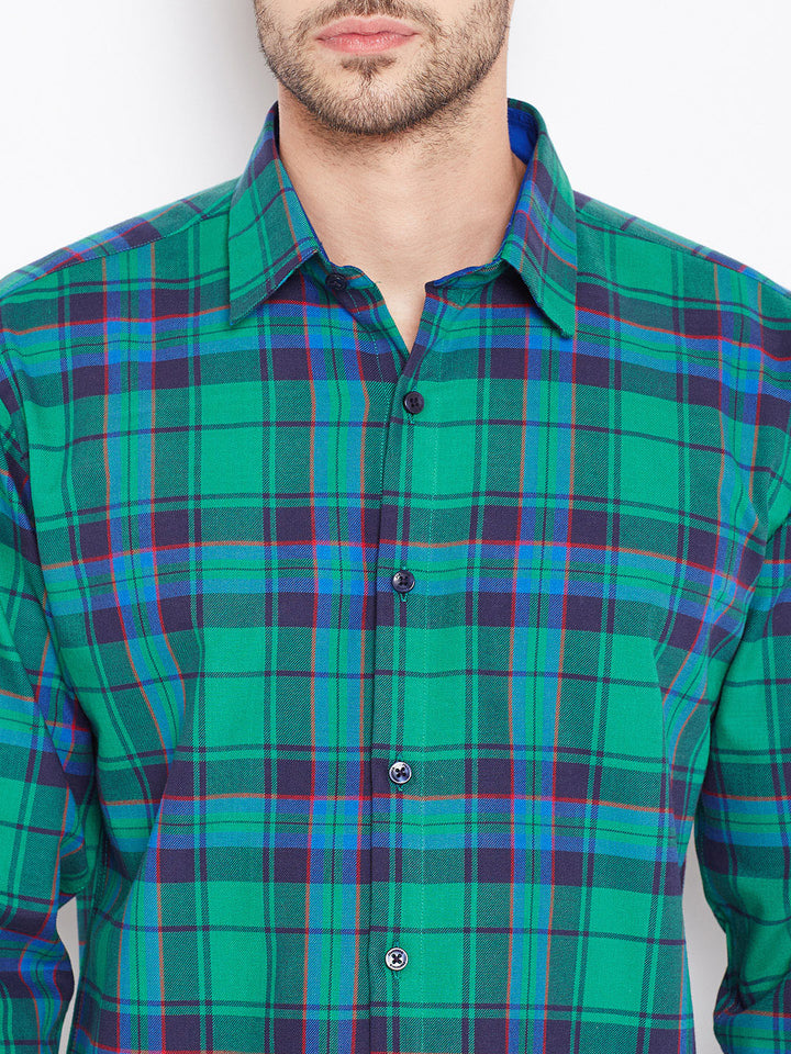 Men Green Checked Pure Cotton Slim Fit Casual Shirt