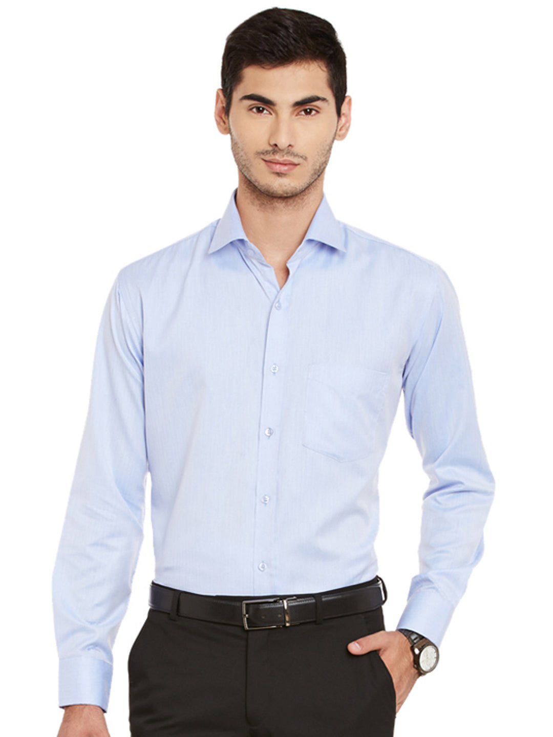 Men Blue Solid Slim Fit Formal Shirt