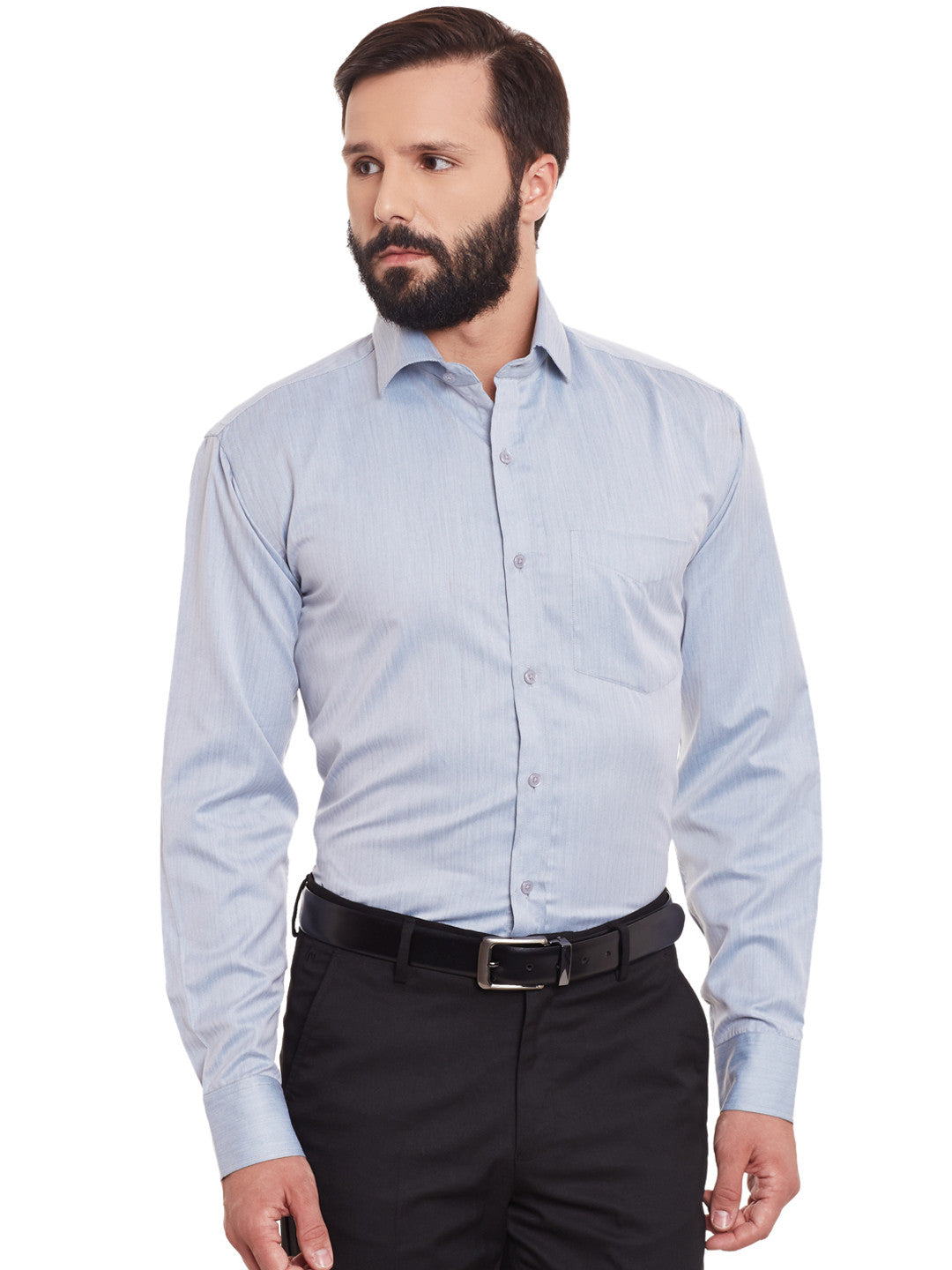 Men Grey Solid Slim Fit Formal Shirt