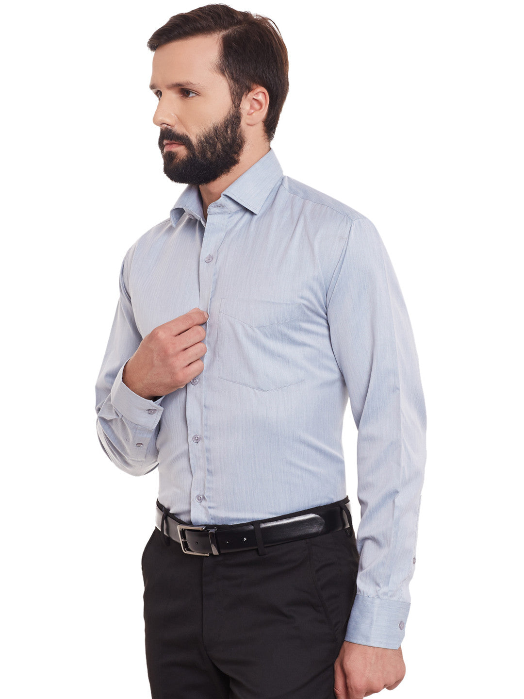 Men Grey Solid Slim Fit Formal Shirt