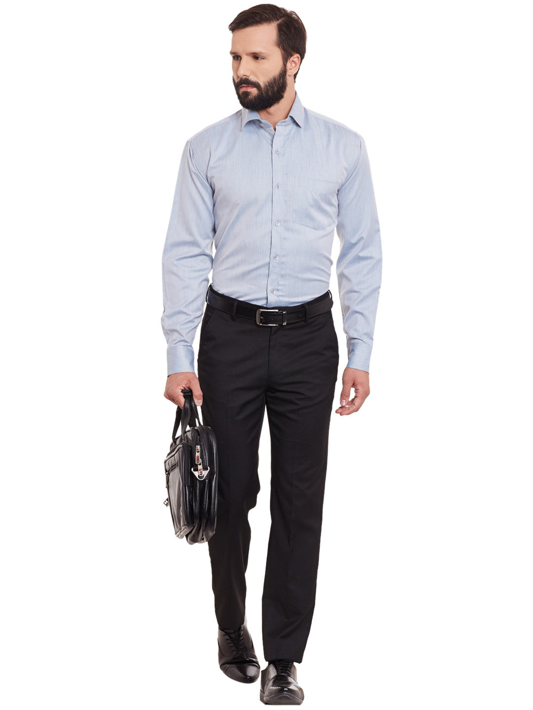 Men Grey Solid Slim Fit Formal Shirt