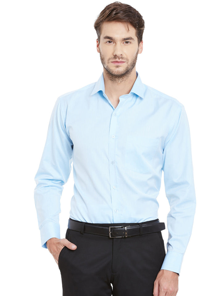 Men Sky Blue Solid Slim Fit Formal Shirt