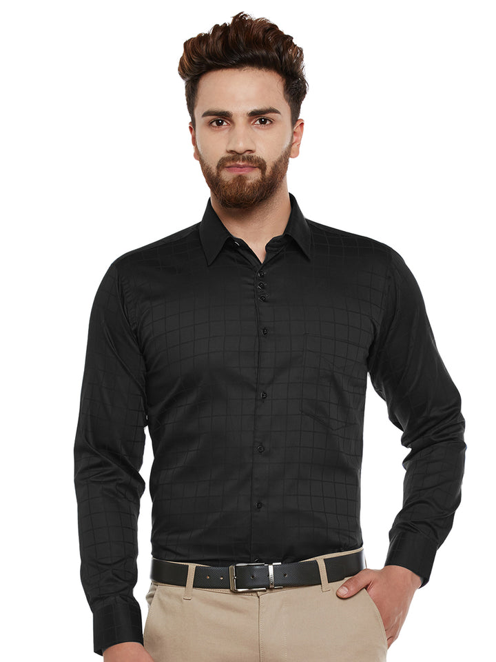 Men Black Self Designed Pure Cotton Slim Fit Casual Shirt