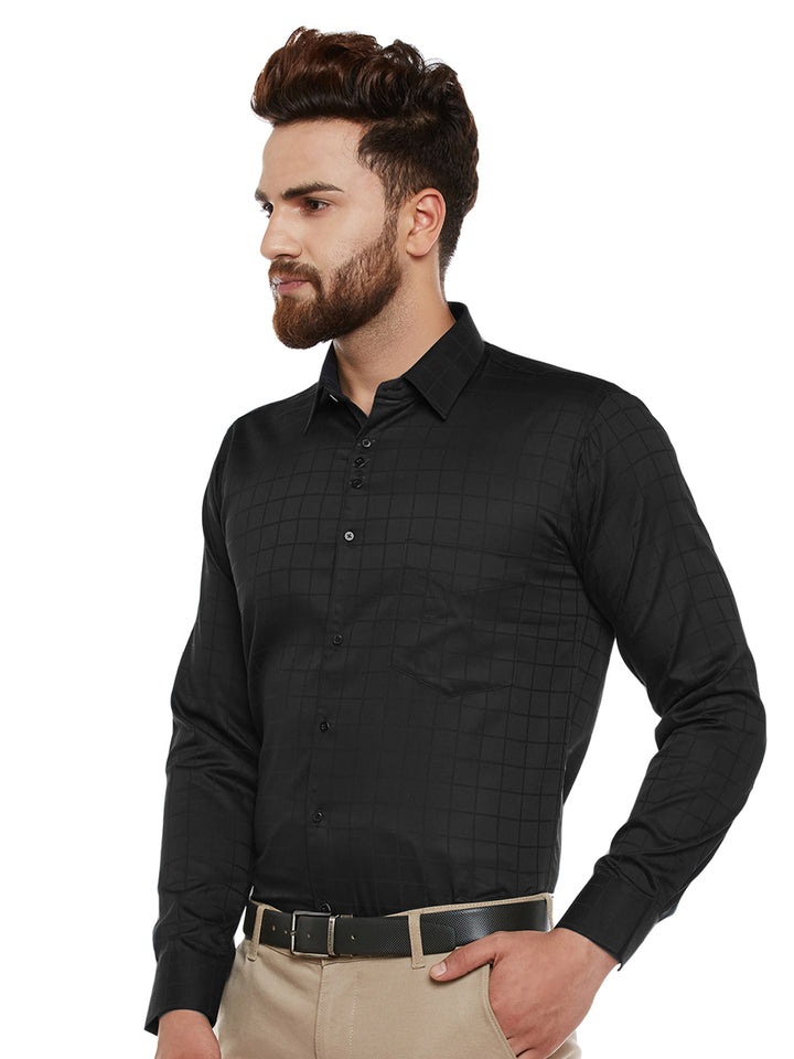 Men Black Self Designed Pure Cotton Slim Fit Casual Shirt