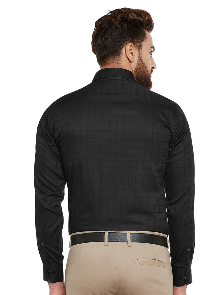 Men Black Self Designed Pure Cotton Slim Fit Casual Shirt