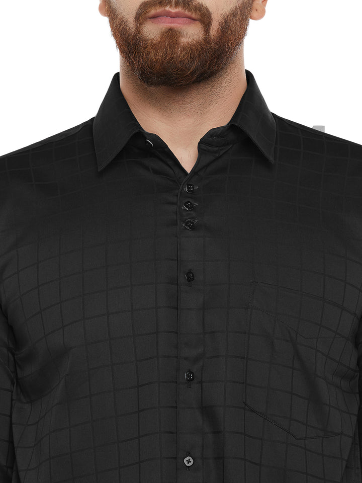 Men Black Self Designed Pure Cotton Slim Fit Casual Shirt