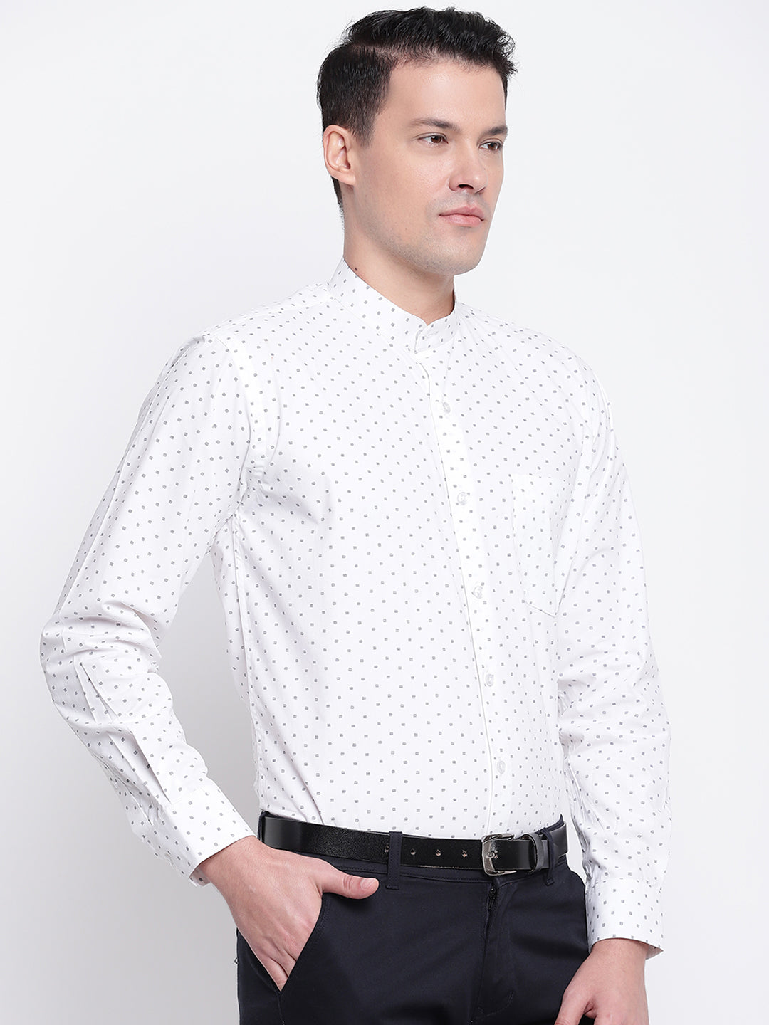 Men White Pure Cotton Printed Slim Fit Formal Shirt